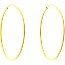 Prenses Pırlanta Kadın 14 Ayar Altın 3.5cm Büyük Boy Halka Küpe