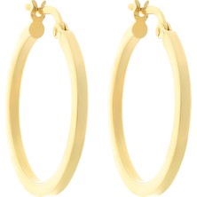 Prenses Pırlanta Kadın 14 Ayar Altın 2.5 cm Oval Italyan Halka Küpe