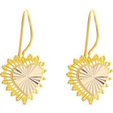 Prenses Pırlanta Kadın 14 Ayar Altın Kırmızı Telkari Kalpli Küpe