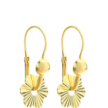 Prenses Pırlanta Kadın 14 Ayar Altın Papatya Modeli Kalemli Sallantılı Pır Pır Küpe