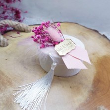 Hayaller Dükkanı 30 Adet Pleksi Isimlikli Krem Kutu Kuru Çiçekli Nikah Şekeri Nişan Liği