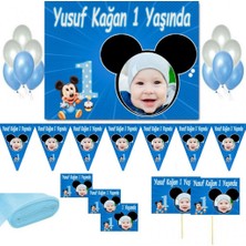 Hayaller Dükkanı 1 Yaş Mickey Mouse Kişiye Özel Afişli Doğum Günü Süsleri, Parti Seti