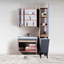 Trio Modül İstanbul Banyo Dolabı - 80 cm - 3'lü Set - Meşe - Fırtına Gri