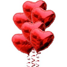 Tam İthalat Parti Kırmızı Renk 45 cm Kalp Folyo Balon Demeti 6 Adet Helyumsuz