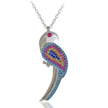 Renkli Taşlı Nazar Boncuklu Şirin Papağan Gümüş Kolye