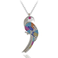 Renkli Taşlı Şirin Papağan Gümüş Kolye