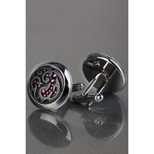 Kravatkolik Gümüş Renk Mor Taşlı Kol Düğmesi KD1206