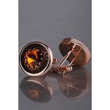 Kravatkolik Bronz Renk Turuncu Taşlı Kol Düğmesi KD1202