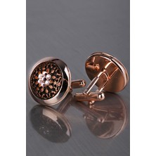 Kravatkolik Bronz Renk Pembe Taşlı Kol Düğmesi KD1221
