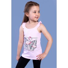 Toontoy Kız Çocuk Fırfır Detaylı Flamingo Kabartma Baskılı Atlet