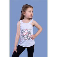 Toontoy Kız Çocuk Fırfır Detaylı Flamingo Kabartma Baskılı Atlet