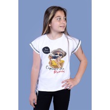 Toontoy Kız Çocuk Şerit Detaylı Baskılı Tişört