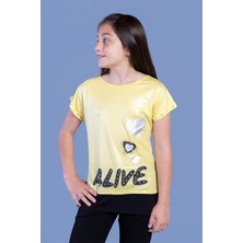 Toontoy Kız Çocuk Simli Garni Detaylı Baskılı Tişört