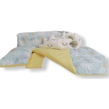 Bebek Özel Pamuklu Park Beşik Bebek Uyku Seti 9 Parça (Yeşil Bulutlu ve Düz Sarı)