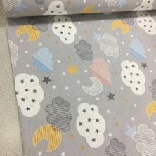 Bebek Özel 240 Santim Eninde Bulutlu Poplin Kumaş Bebek Özel