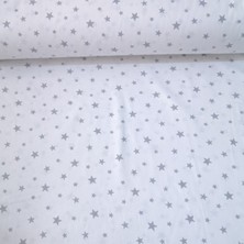 Bebek Özel 240 Santim Eninde Beyaz Zemin Küçük Gri Yıldızlı Pamuklu Kumaş