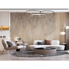 Özel Duvarlar Tropikal Yapraklar Krem-Bej Duvar Kağıdı