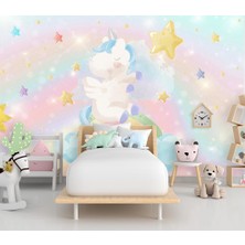 Özel Duvarlar Gökkuşağı Üzerinde Unicorn Çocuk Odası Duvar Kağıdı