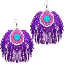 Soma Kadın Atölyesi Tavus Model Küpe Elişi Iğne Oyası 5 cm Mor