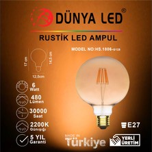 Dünya LED HS.1806 6W E27 Rustik G125 Glop Ampul Amber renk