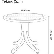 Papatya Pera Masa 90 Cm Yuvarlak Bahçe Balkon Teras Veranda Dış Mekan Masası