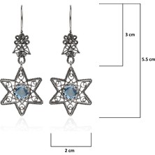 Filigran Silver 925 Ayar Gümüş Otantik El Işi Telkari Doğal Sky Blue Topaz Taşlı Kadın Sarkaç Yıldız Küpe