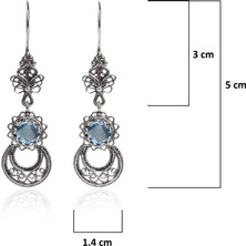 Filigran Silver 925 Ayar Gümüş Otantik El Işi Telkari Doğal Sky Blue Topaz Taşlı Kadın Sarkaç Küpe
