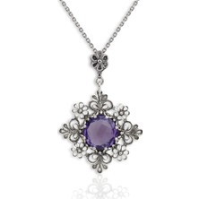Filigran Silver 925 Ayar Gümüş Otantik El Işçiliği Telkari Doğal Ametist Taşlı Kadın Kolye