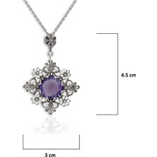 Filigran Silver 925 Ayar Gümüş Otantik El Işçiliği Telkari Doğal Ametist Taşlı Kadın Kolye