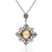 Filigran Silver 925 Ayar Gümüş Otantik El Işçiliği Telkari Doğal Sitrin Taşlı Kadın Kolye