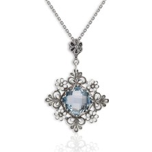 Filigran Silver 925 Ayar Gümüş Otantik El Işçiliği Telkari Doğal Sky Blue Topaz Taşlı Kadın Kolye