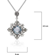 Filigran Silver 925 Ayar Gümüş Otantik El Işçiliği Telkari Doğal Sky Blue Topaz Taşlı Kadın Kolye