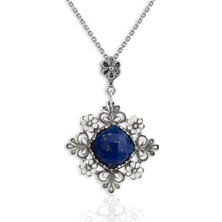 Filigran Silver 925 Ayar Gümüş Otantik El Işçiliği Telkari Doğal Lapis Lazuli Taşlı Kadın Kolye