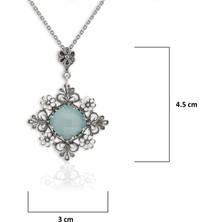Filigran Silver 925 Ayar Gümüş Otantik El Işçiliği Telkari Doğal Aqua Kalsedon Taşlı Kadın Kolye