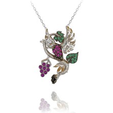 Üzüm Dalına Konmuş Arı Kuşu Gümüş Kolye