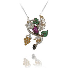 Üzüm Dalına Konmuş Arı Kuşu Gümüş Kolye