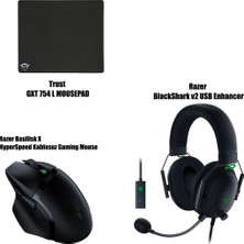 Razer Basilisk x Hyperspeed Kablosuz Gaming Mouse + Razer Blackshark V2 USB Enhancer + Trust Gxt 754 L Mousepad