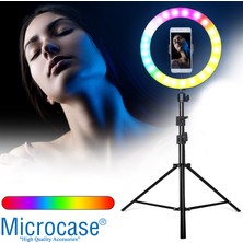 Microcase 26 cm Youtube Instagram Tiktok Selfie Rgb LED Halka Işık + 2.1 mt Tripod + Bluetooth Kumanda AL2643