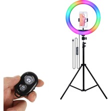 Microcase 33 cm Youtube Instagram Tiktok Selfie Rgb LED Halka Işık + 2.1 mt Tripod + Bluetooth Kumanda AL2645