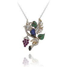 Üzüm Dalına Konmuş Arı Kuşu Gümüş Kolye