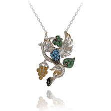 Üzüm Dalına Konmuş Arı Kuşu Gümüş Kolye