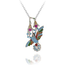 Turkuaz Taşlı Çiçekli Mineli Arı Kuşu Gümüş Kolye