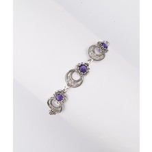 Filigran Silver 925 Ayar Gümüş Otantik El Işçiliği Telkari Doğal Ametist Taşlı Ayarlanabilir Kadın Bileklik