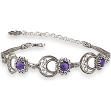 Filigran Silver 925 Ayar Gümüş Otantik El Işçiliği Telkari Doğal Ametist Taşlı Ayarlanabilir Kadın Bileklik