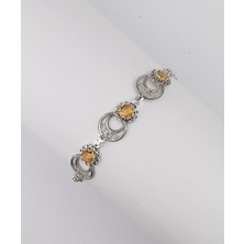 Filigran Silver 925 Ayar Gümüş Otantik El Işçiliği Telkari Doğal Sitrin Taşlı Ayarlanabilir Kadın Bileklik