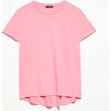 Dilvin 3471 Bisiklet Yaka Basic T-Shirt-Açık Pembe