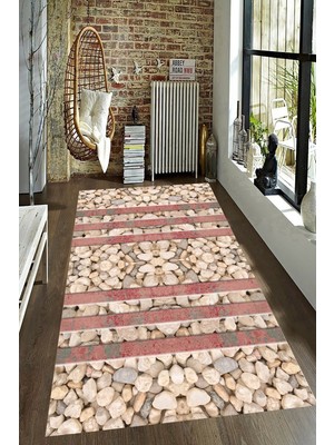 Resmiro Kaymaz Taban Yıkanabilir Metraj Demiryolu ve Taş Desenli Halı