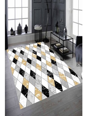 Resmiro Kaymaz Taban Yıkanabilir Baklava Mermer Desenli Halı