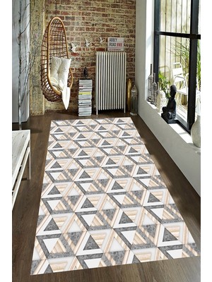 Resmiro Kaymaz Taban Yıkanabilir Tahta Üçgen Desenler Halı