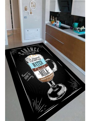 Resmiro Kaymaz Taban Yıkanabilir Caramel Macchiato Kahve Desenli Mutfak Halısı